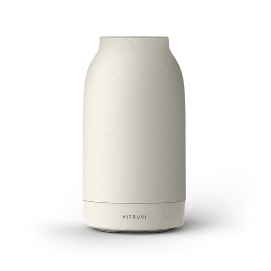 Front view of white matte Vitruvi cordless waterless aroma diffuser