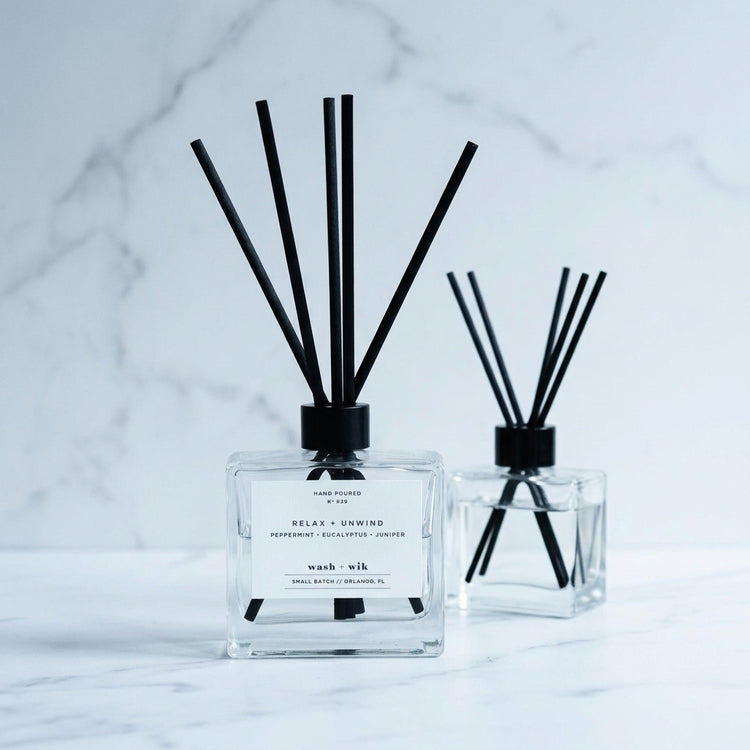 Relax + Unwind Clear Reed Diffuser — Eucalyptus, Peppermint & Juniper