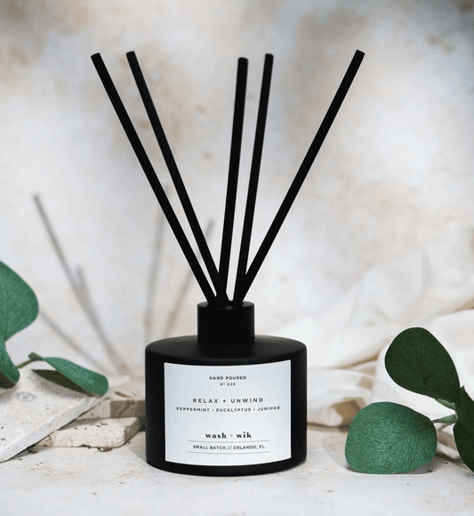 Relax + Unwind Clear Reed Diffuser — Eucalyptus, Peppermint & Juniper