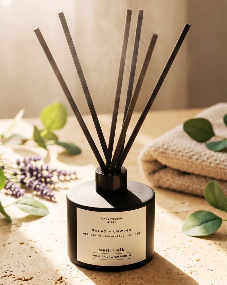 Relax + Unwind Reed Diffuser — Eucalyptus, Peppermint & Juniper