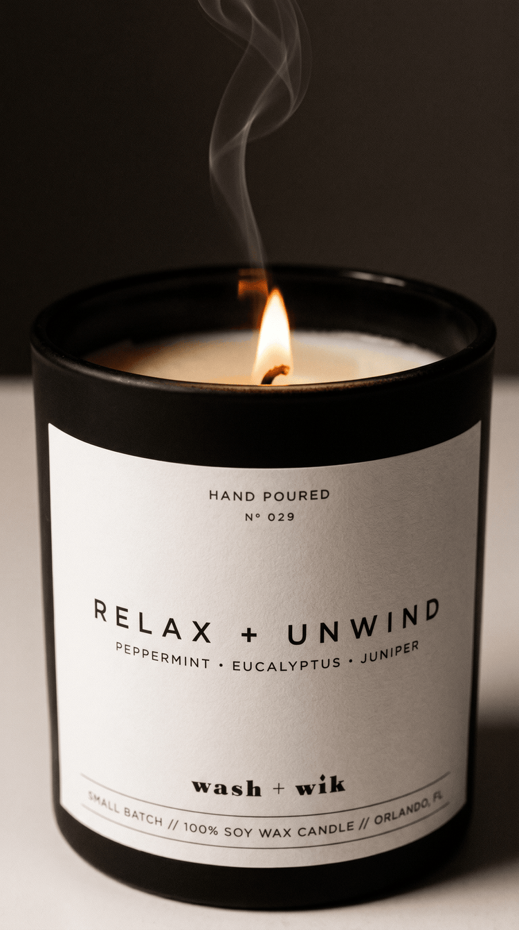 Relax and Unwind Soy Wax Candle | Eucalyptus - 1 Wick Black