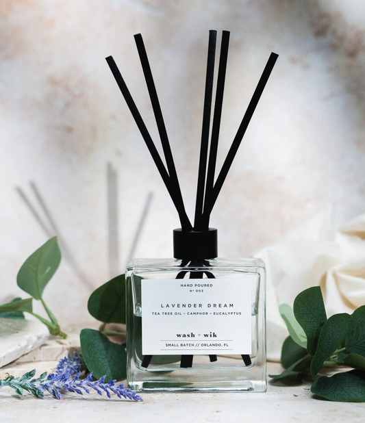 Lavender + Tea Tree Clear Reed Diffuser — Lavender, Tea Tree & Eucalyptus