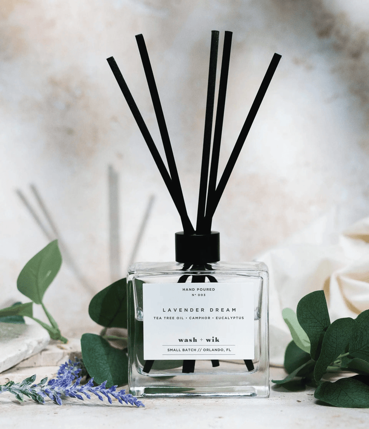 Lavender + Tea Tree clear glass reed diffuser