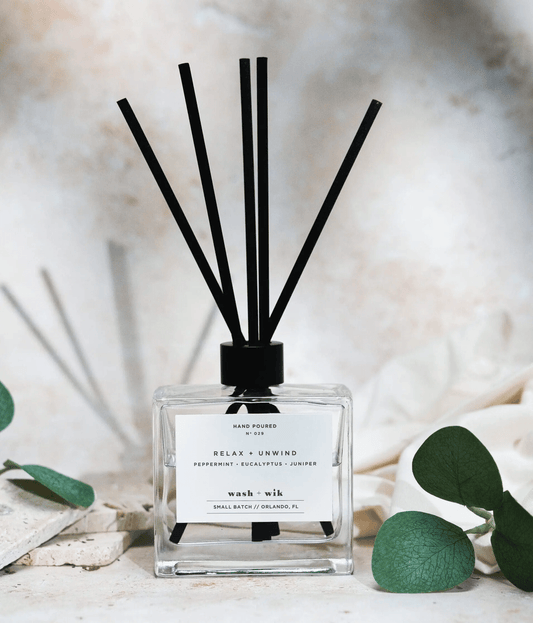 Relax + Unwind Clear Reed Diffuser — Eucalyptus, Peppermint & Juniper
