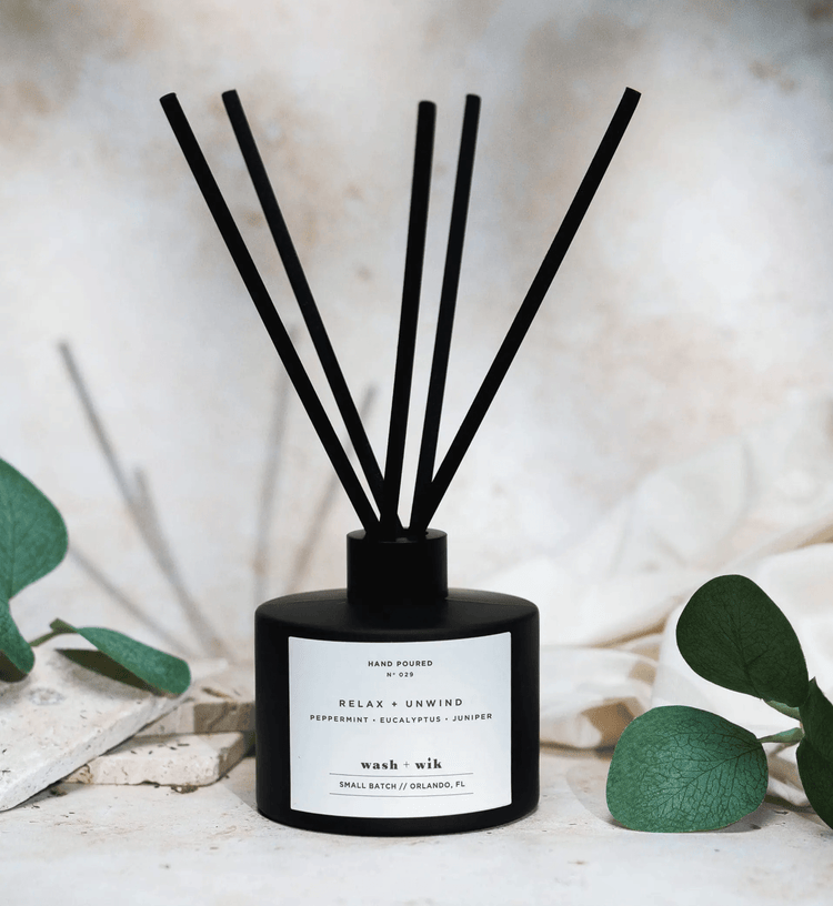 Relax + Unwind Clear Reed Diffuser — Eucalyptus, Peppermint & Juniper